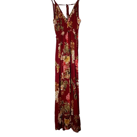 Band of Gypsies Floral Maxi Dress Wrap Style Ruffle Hem Size S Wine Red Summer - Picture 2 of 12